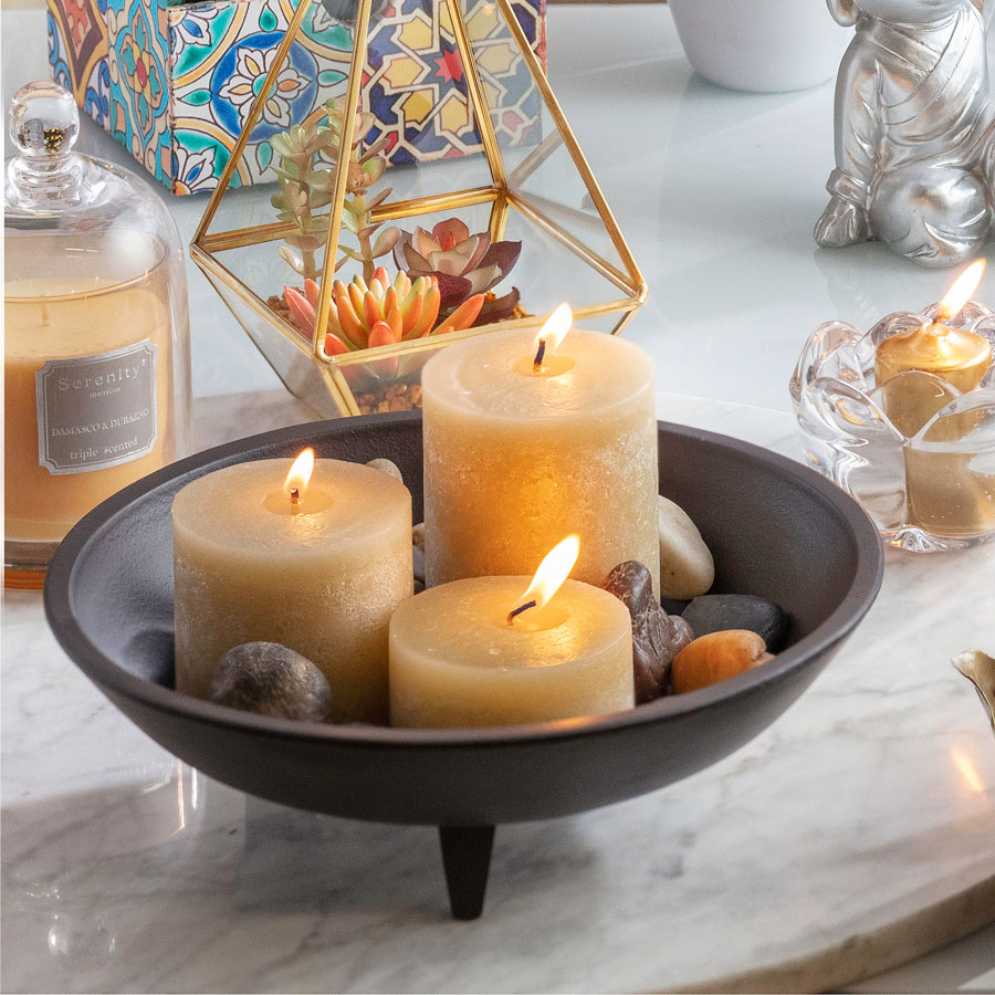 Spa en el baño con velas con enlace a la tienda online de Sodimac